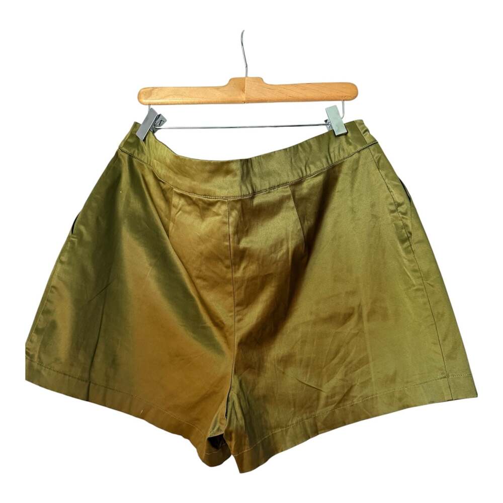 Forever 21+ Olive Green Satin Pleated High-Waist Shorts